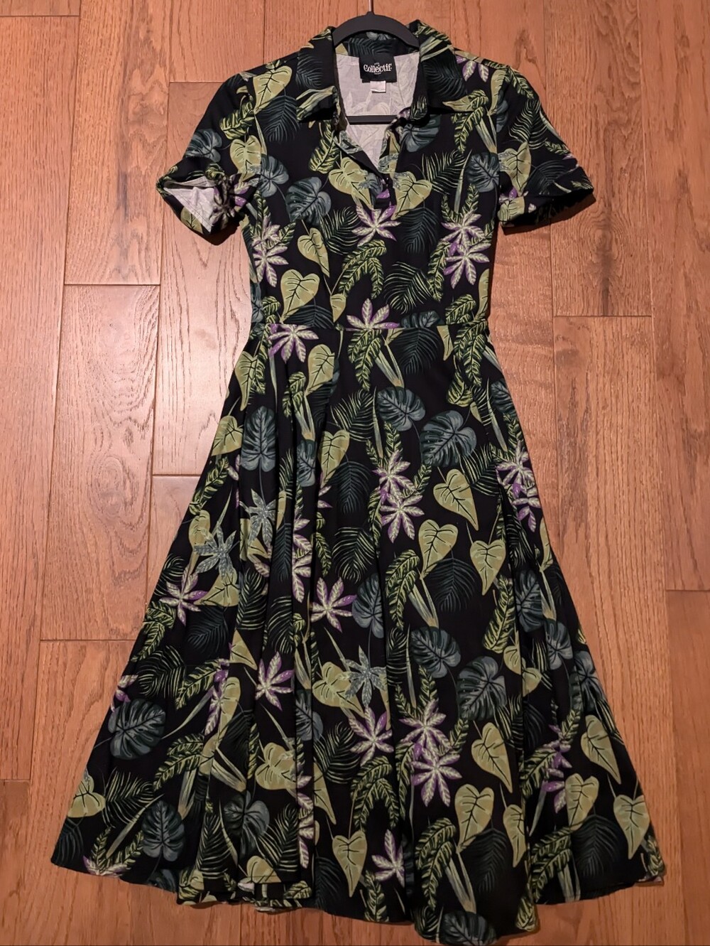 Collectif Vintage Tropical Leaves Summer Swing Dress Size 2 XXS